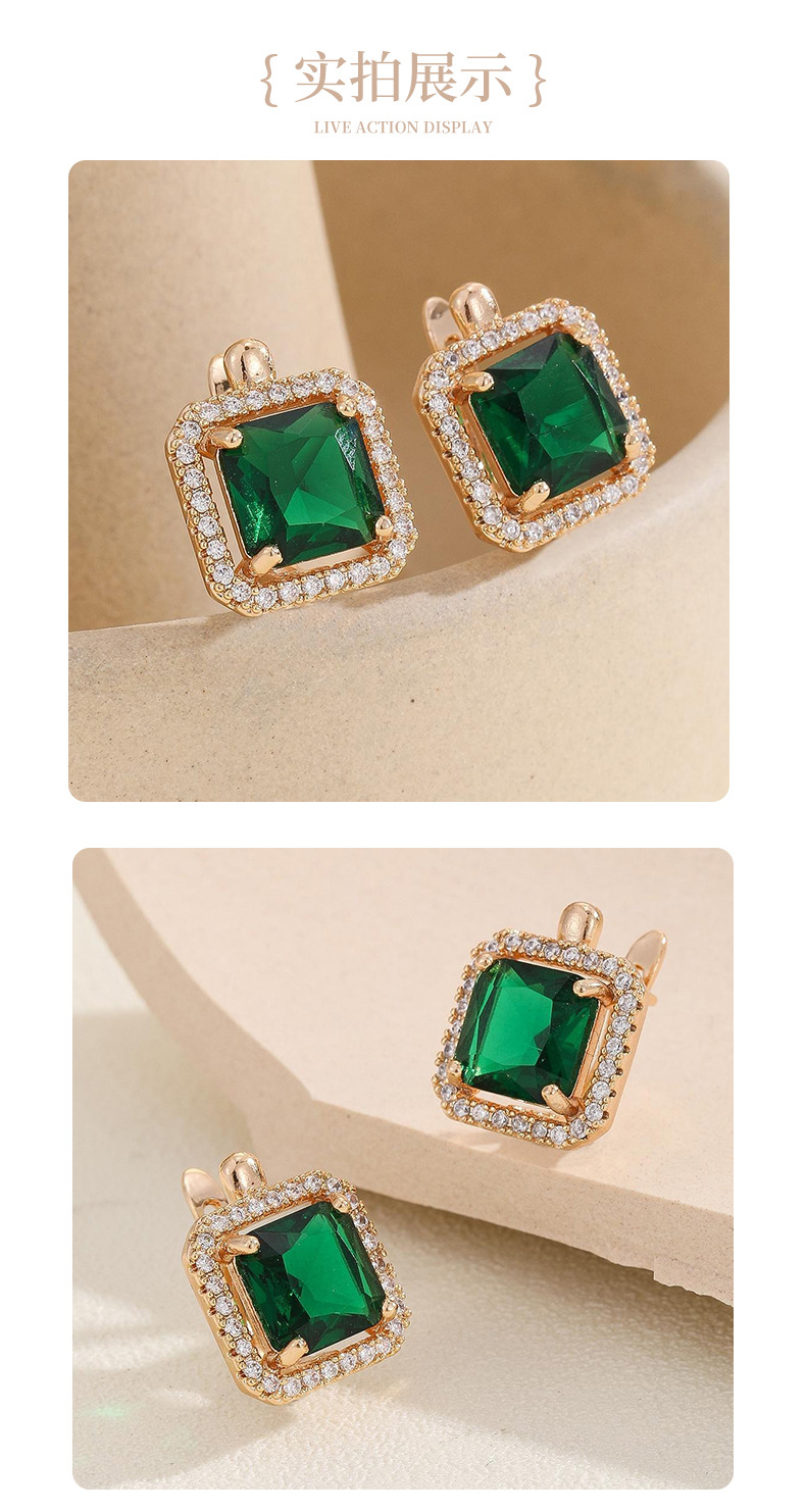 时尚祖母绿宝石微镶锆石耳钉小巧复古轻奢几何方形锆石耳环耳饰详情8