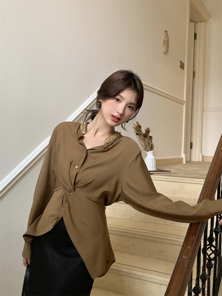 Xiu Xi Xi Thirteen Lines 2024 Autumn New Cross-solid color loose and versatile shirt long-sleeved top for women 89111 pic 9