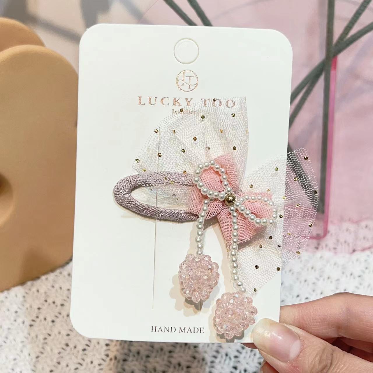 发夹LT10320韩版新款串珠珍珠樱桃莎莎领结发饰发夹详情3