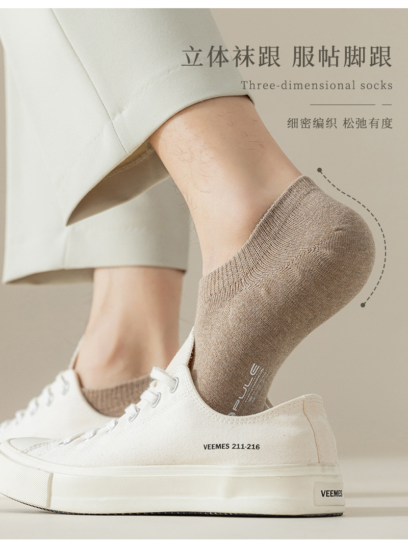 工厂直销春夏新款精梳棉隐形船袜不掉跟男士防臭短袜纯色防滑男袜详情10