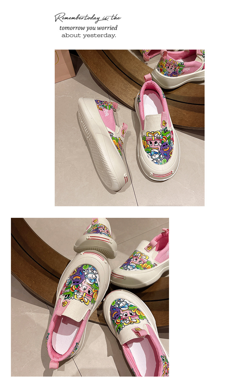 可爱卡通懒人一脚蹬厚底透气帆布鞋女涂鸦2024春秋新款休闲鞋批发详情16