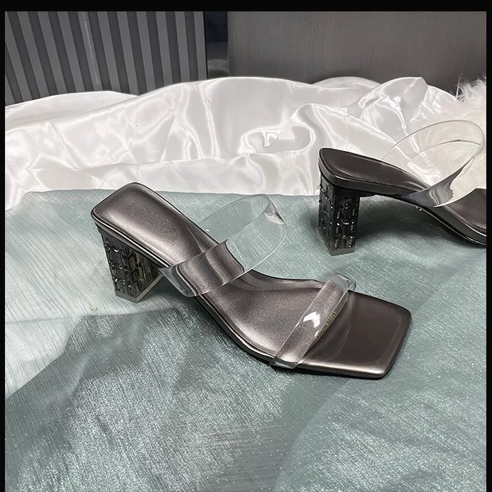 羊皮版~法式绝美透明一字凉拖鞋女夏季外穿精致2024新款粗高跟鞋详情24