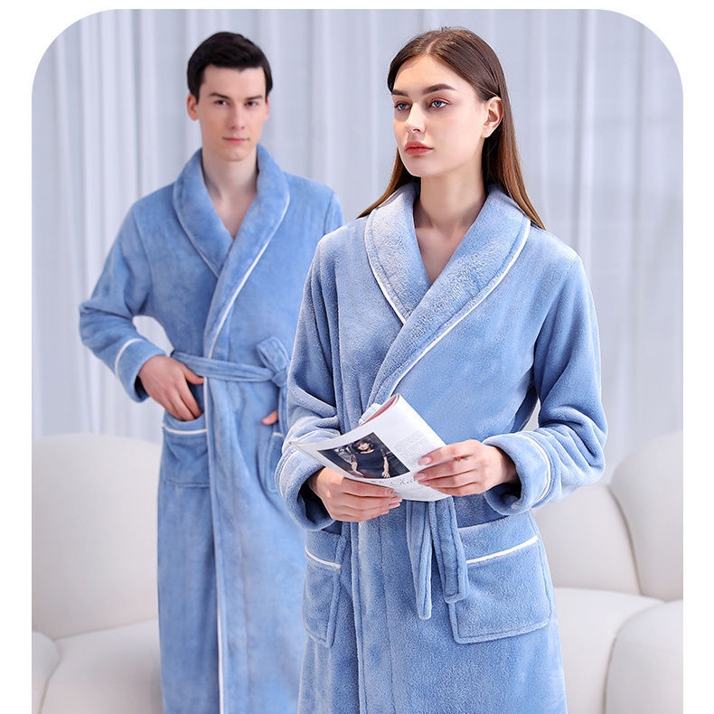 Albornoz mujer invierno pareja coral fleece albornoz fleece fleece fleece franela hombre pijama otoño/invierno maxi albornoz pic 4