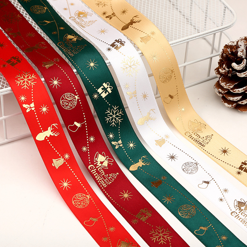 Dingxin Christmas Ribbon Wholesale: 2.5CM Christmas gifts, gold-embossed printed packaging ribbons, Christmas tree ribbons pic 8