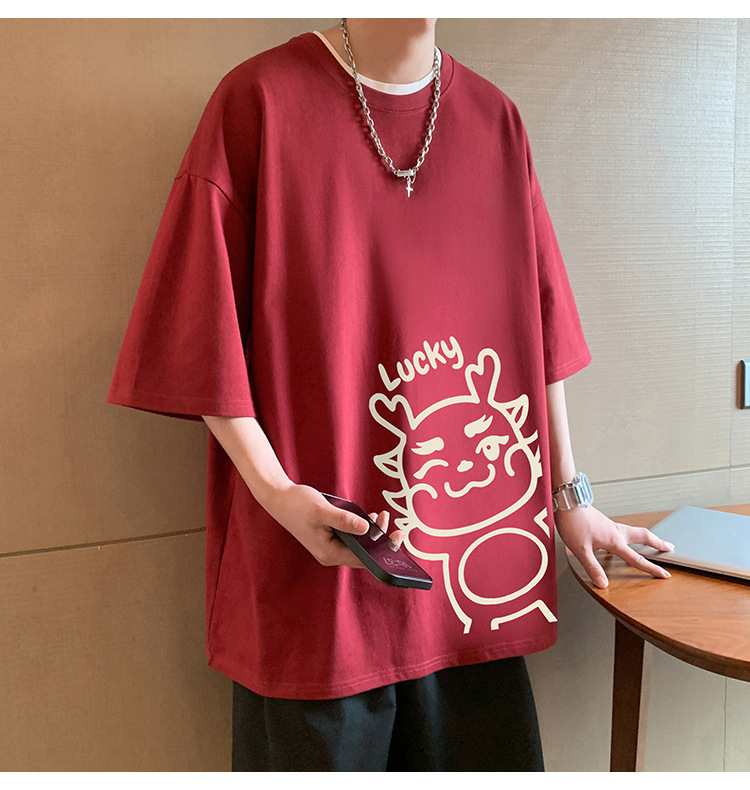 短袖t恤男夏季2024新款卡通印花纯棉半袖宽松潮流情侣休闲体恤衫详情13