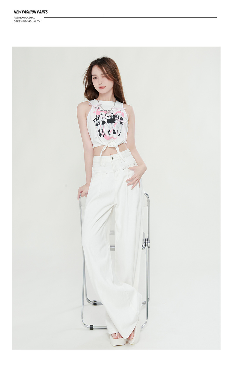 慵懒风褶皱宽松阔腿牛仔裤女2024夏季新款高腰垂感显瘦直筒拖地裤详情24