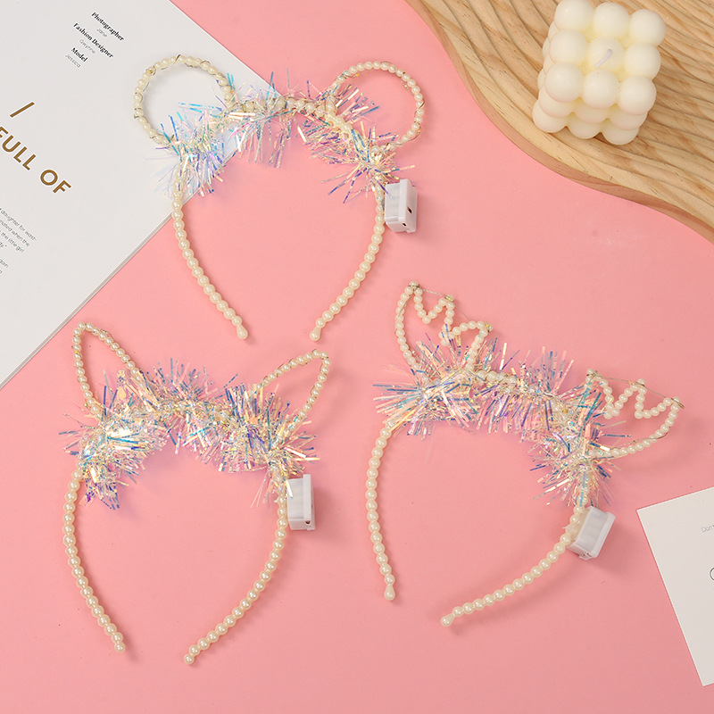 厂家批发成人儿童装饰蝴蝶结兔耳朵独角兽发光发箍闪光派对装饰品详情3