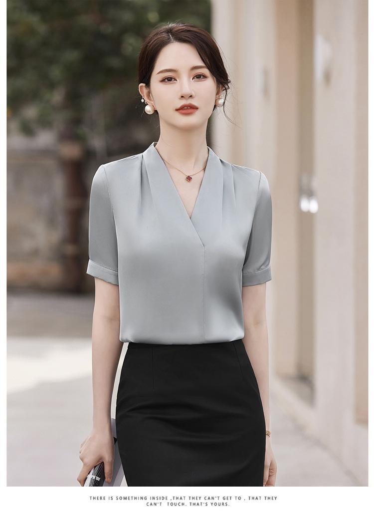 V短袖衬衫接待珠宝店会美容师女职业装套装夏季衬衣工作制服前台详情20