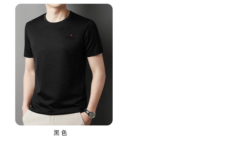2024夏季新款纯色休闲男士t恤轻商务圆领薄款透气冰丝短袖男批发详情17