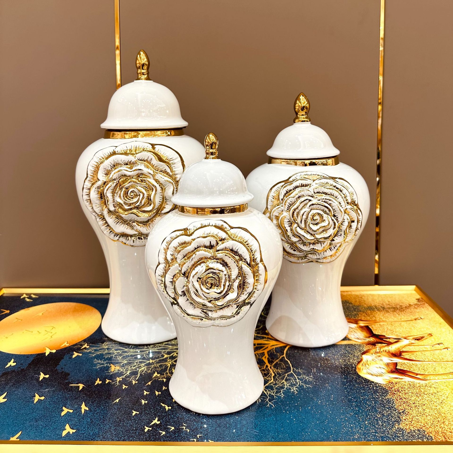 2025 New European-style electroplated gold ceramic general vase decoration, light luxury handicrafts, model room soft decoration, entrance hall decoration, vase wholesale, ceramic vase, simulated flower belt vase, vase, vase, hydroponic vase pic 2