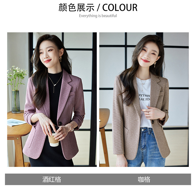 休闲假两件连帽西装外套女式春秋新款韩版高级格纹设计感西服上衣详情5