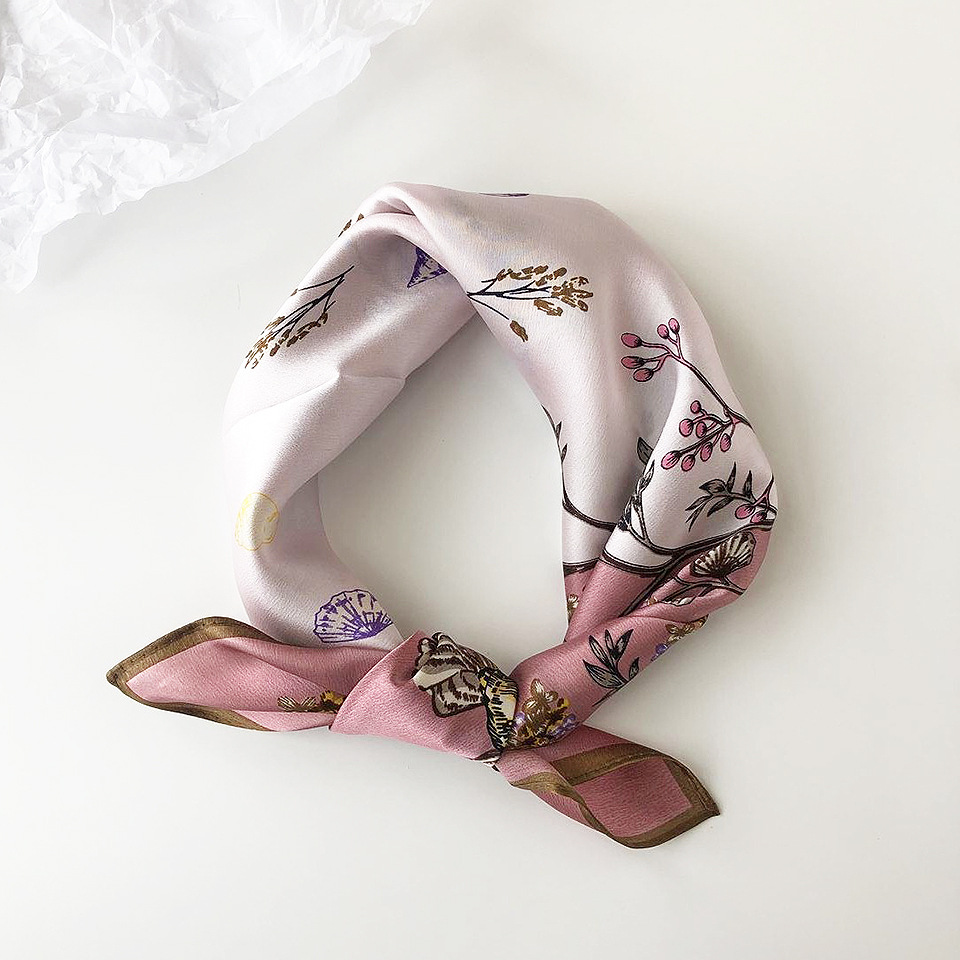 Wholesale silk scarves for overseas gifts and return gifts, cross-border silk autumn and winter decorative plain crepe satin 53cm floral neckerchiefs, small square scarves pic 50