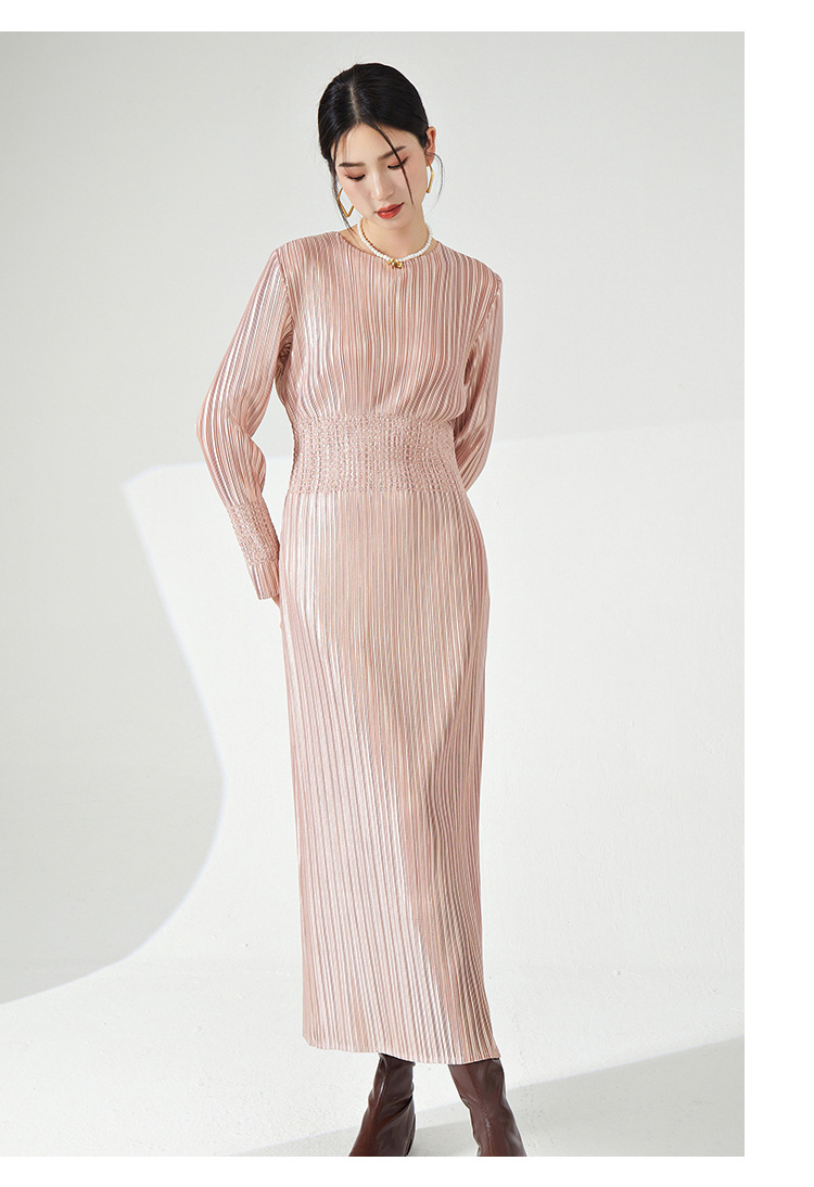 高档礼服三宅时尚连衣裙热卖新款法式收腰高弹褶皱气质优雅长裙子详情43