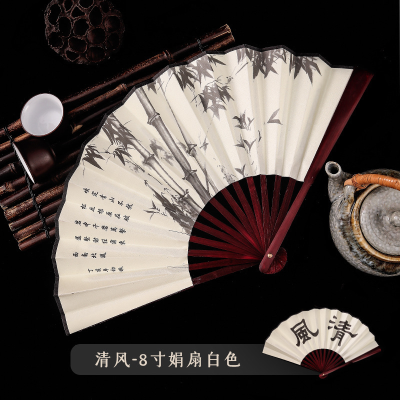 中国古风男士折扇景区热卖工艺品男扇绢布扇子山水画10寸雕刻LOGO详情16