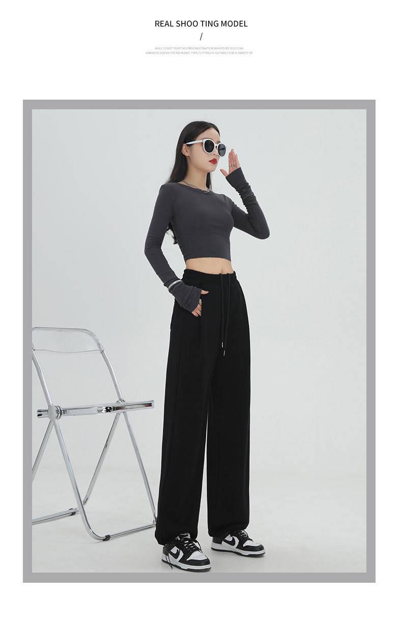 美式灰色运动裤子女秋冬季2023新款加绒加厚休闲小个子阔腿卫裤女详情21