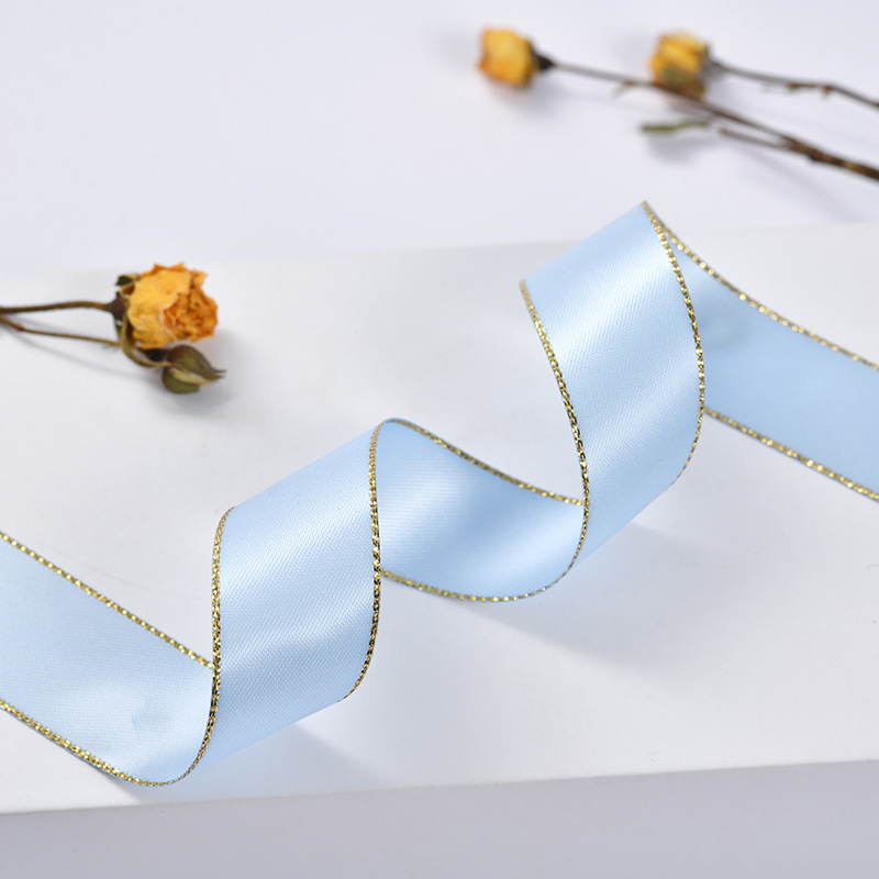 En stock doble lado de oro borde de plata cinta de poliéster cinta de festival caja de regalo de moda decoración de ropa cinta de embalaje de flores pic 18