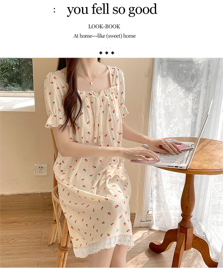 带胸垫睡裙女夏季短袖小清新连衣裙加大加肥大码300斤胖mm家居服详情19