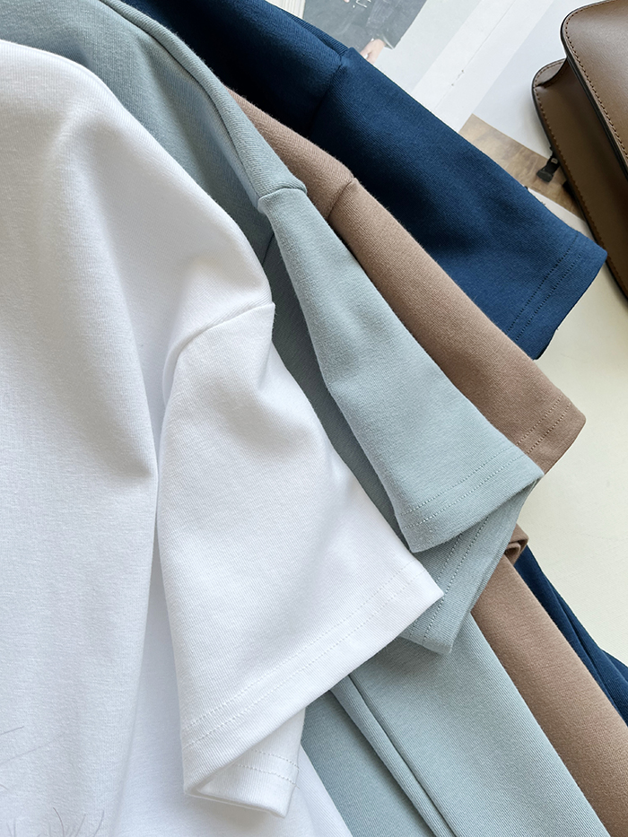 琪镌绘制半高领t恤女式春夏季新款宽松显瘦韩版简约半袖减龄棉质详情37