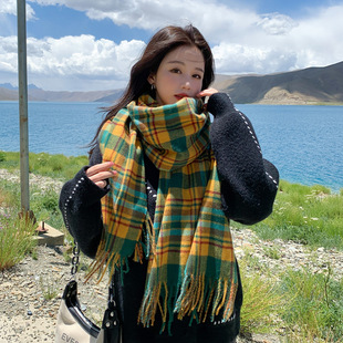 秋冬新款英伦格子仿羊绒围巾儿童流苏保暖披肩两用男女围脖批发详情9