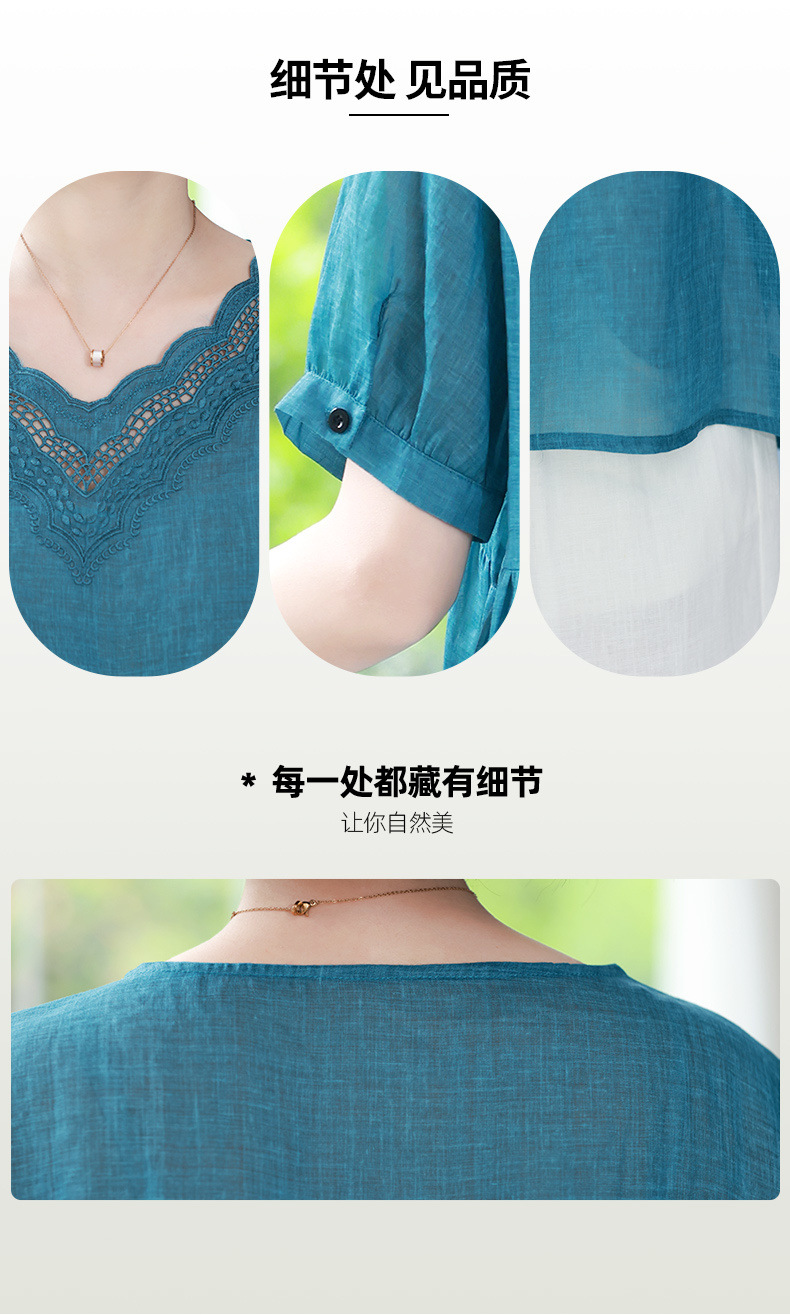 棉麻上衣女士短袖妈妈苎麻小衫夏季t恤2022新款休闲宽松亚麻衬衫详情3