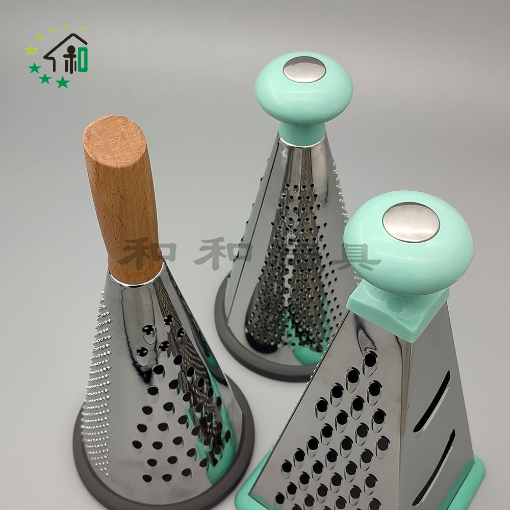 9-inch vertical stainless steel conical three-sided vegetable grater, cheese and cheese grater, wooden handle, multi-functional fruit and vegetable grater pic 23