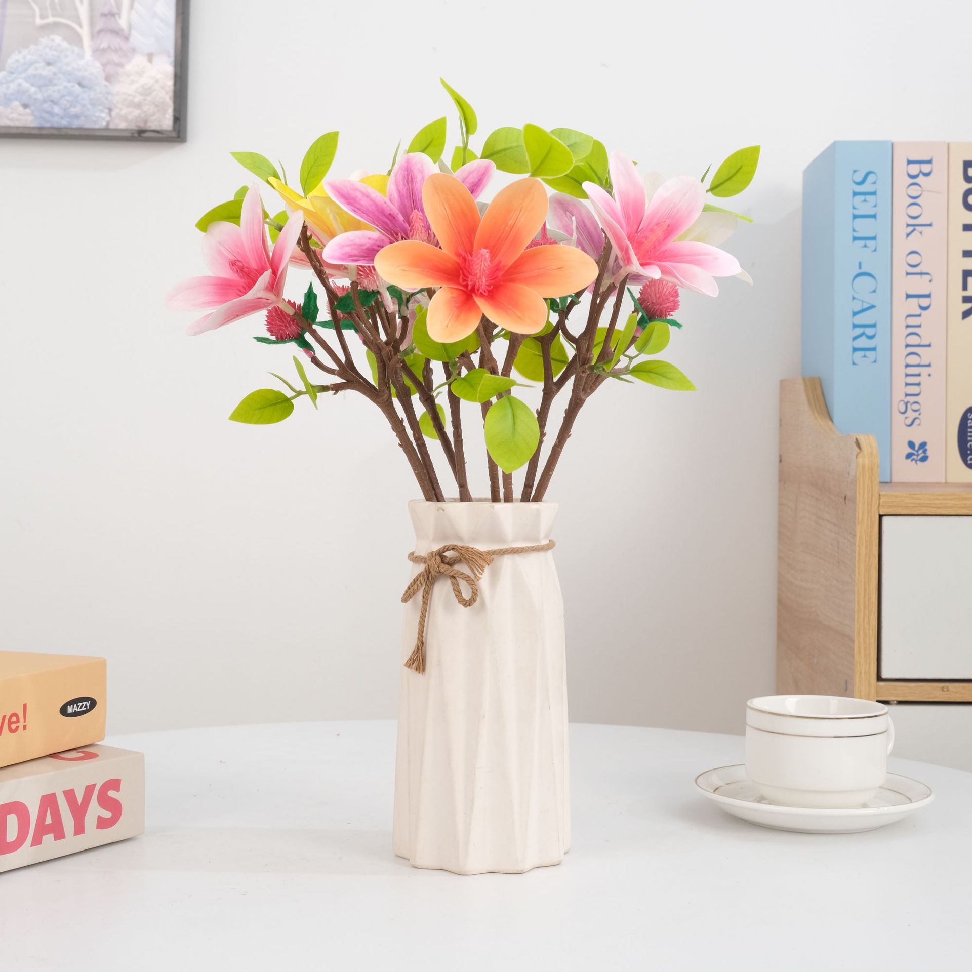 直销高档仿真花 绢花批发 玉兰花英雄花假花 客厅落地装饰花卉 美丽绽放不凋谢详情2