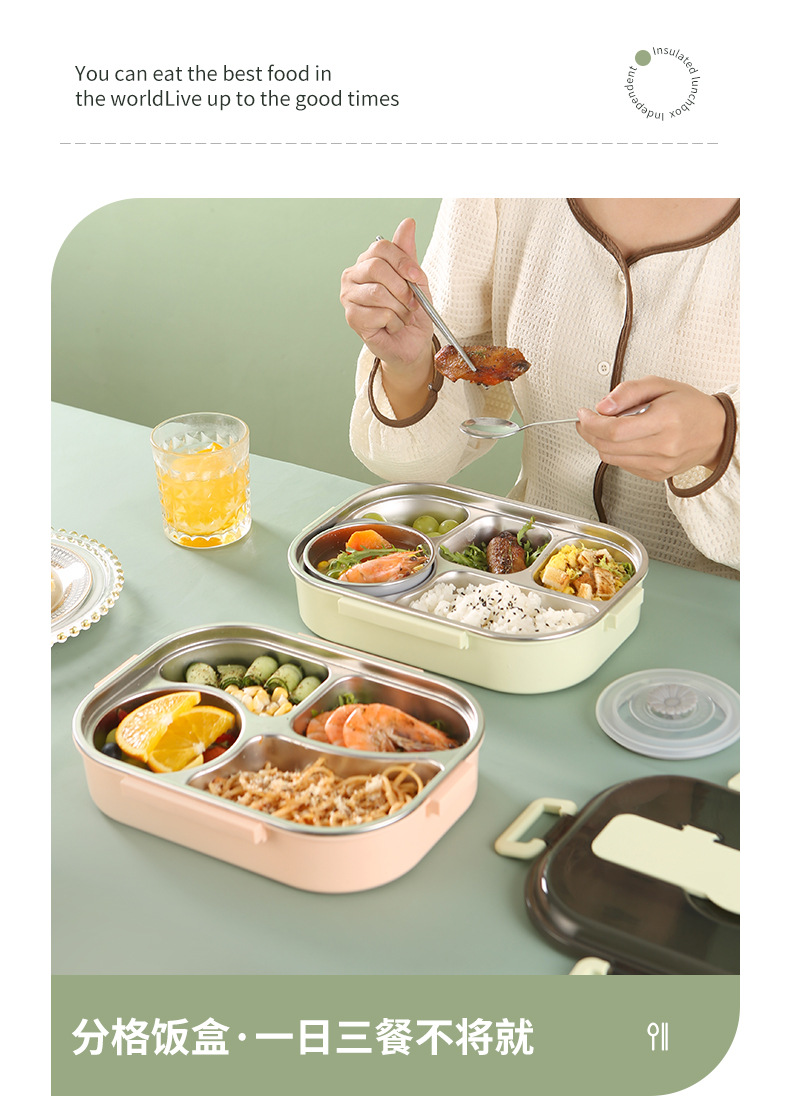 304 stainless steel insulated lunch box, rectangular sealed partition lunch box, portable student fresh-keeping box, light food lunch box pic 16