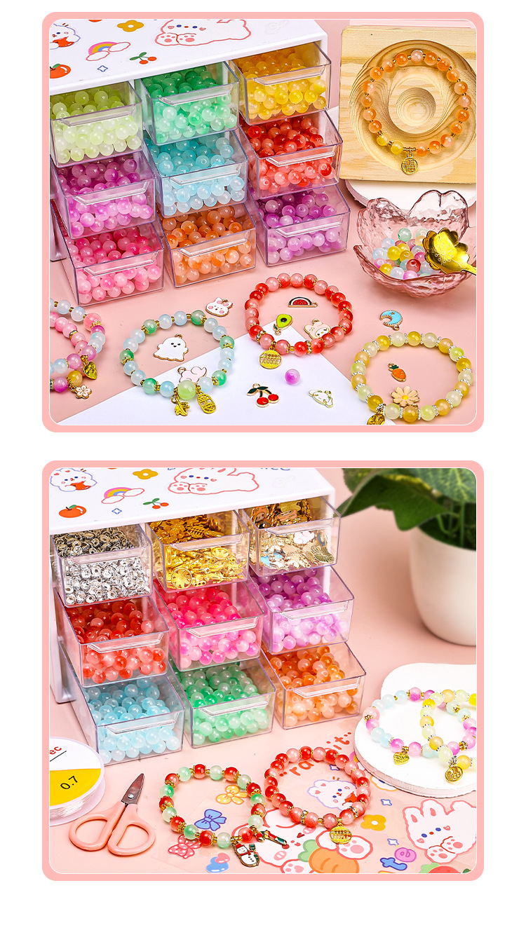 儿童手链套装串珠diy礼盒套女孩穿珠材料包多巴胺玩具琉璃制作详情13