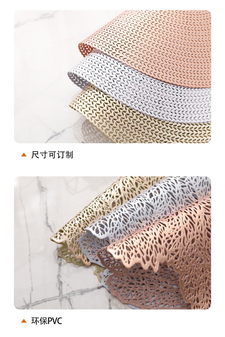 Ningxin Light Luxury Christmas rectangular PVC gilded hollowed-out placemats, anti-slip and heat-insulating MATS, restaurant and hotel table MATS and coasters pic 11