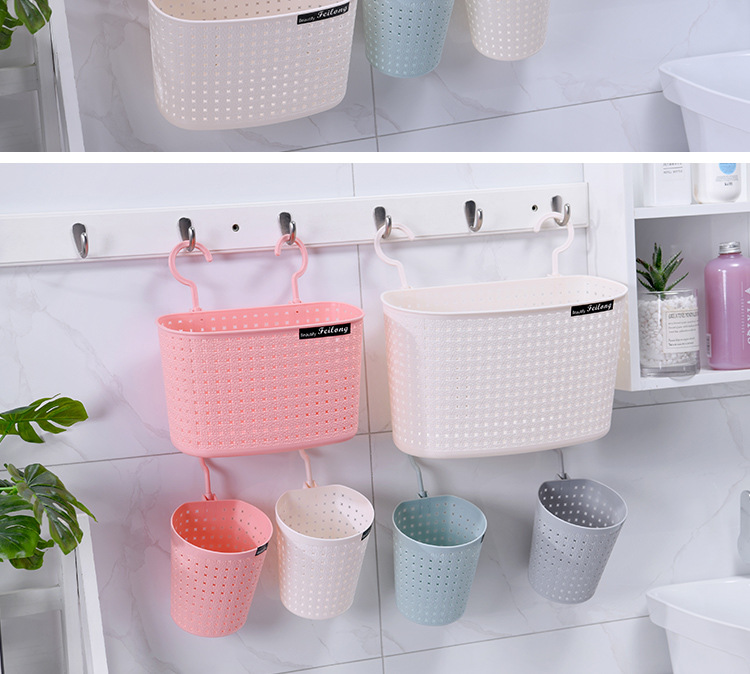 Imitación ratán trenzado multifuncional asphalt storage basket tufos suspendidos baño vacío cesta de almacenamiento de baño hogar doble gancho cesta colgante pic 20