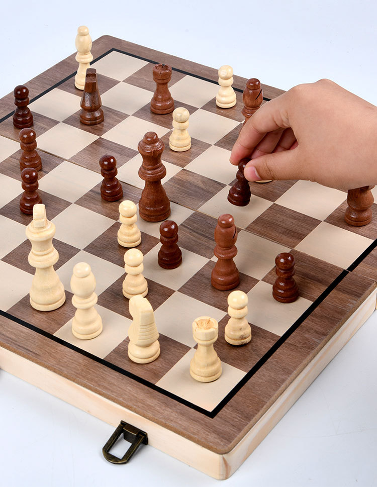 Cross-border wooden rounded corner two-in-one folding chess board, chess quality magnetic chess competitive and educational toy pic 17