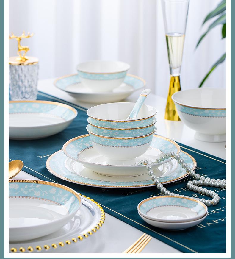 陶瓷餐具套装金边骨瓷碗盘碟家用陶瓷礼品景德镇陶瓷餐具厂家批发详情5