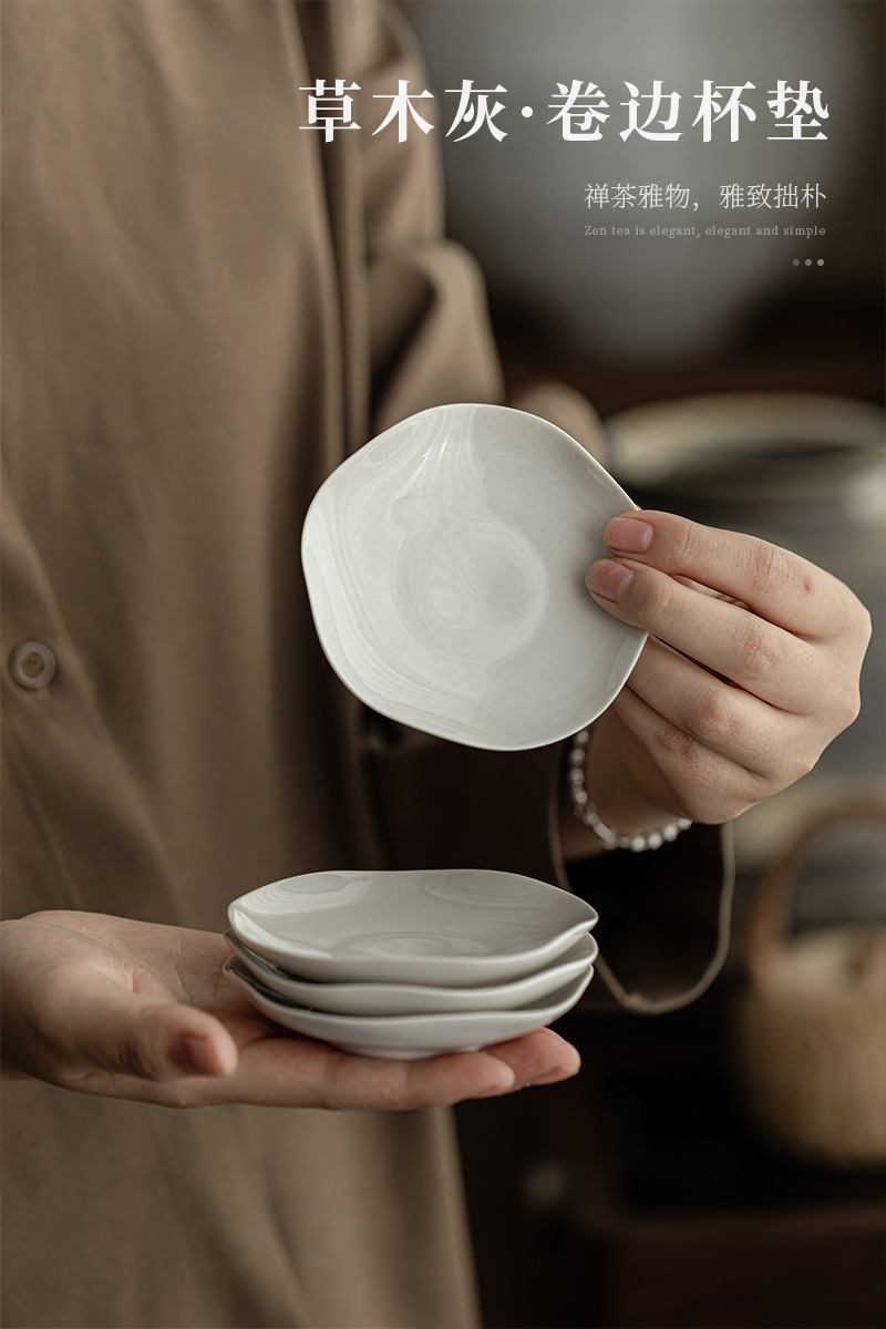 草木灰古泥杯垫茶道配件陶瓷百搭茶垫茶杯底托仿烫功夫茶具详情1