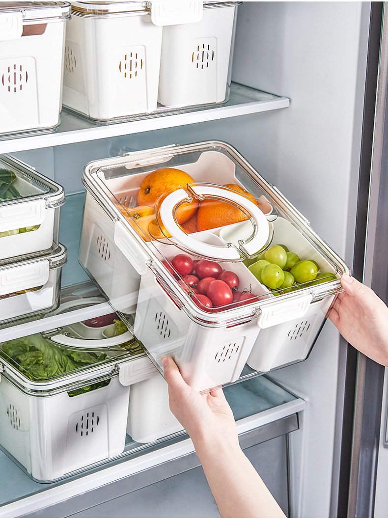 调料盒密封防潮防虫手提式水果篮多分格厨房收纳沥水篮冰箱收纳盒详情8