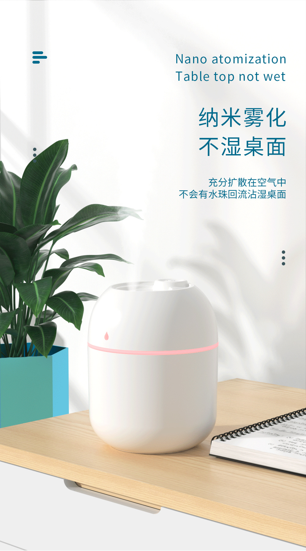 New colorful water drop humidifier USB spray night light silent home mini aromatherapy air humidifier gift pic 48