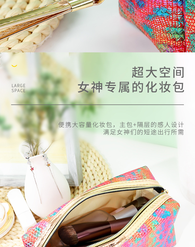 源头厂家旅行便携镭射小豹纹格子收纳包手提小号化妆箱洗漱化妆包详情20
