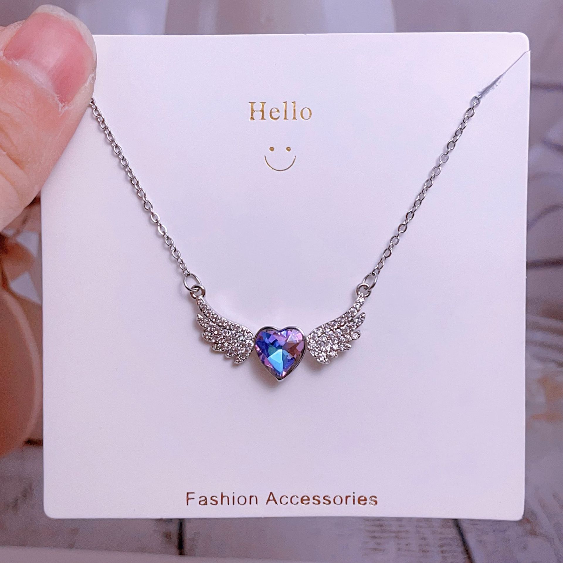 Titanium steel collarbone chain, non-fading wing heart original design, high-end light luxury necklace, direct sales from Yiwu factory pic 9