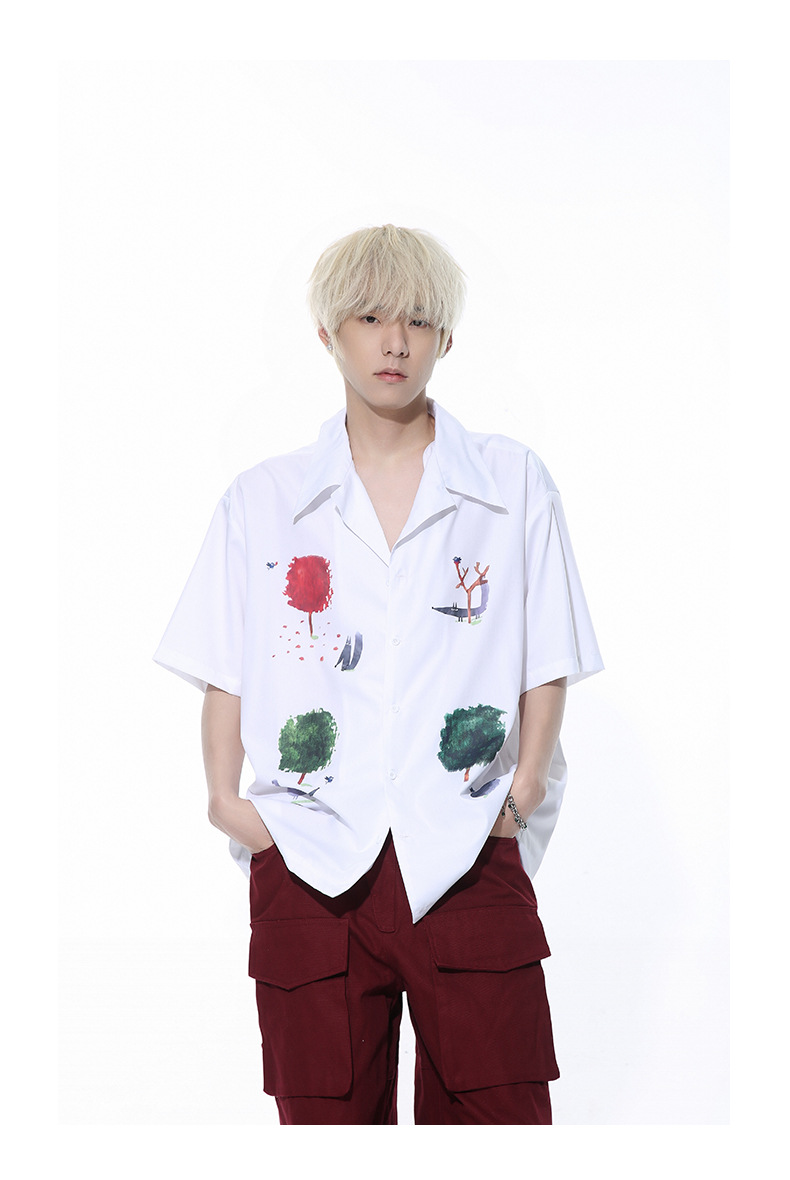 MTLCLOTHES男装|2024春款新品 韩版ootd卡通印花翻领短袖休闲衬衫详情10