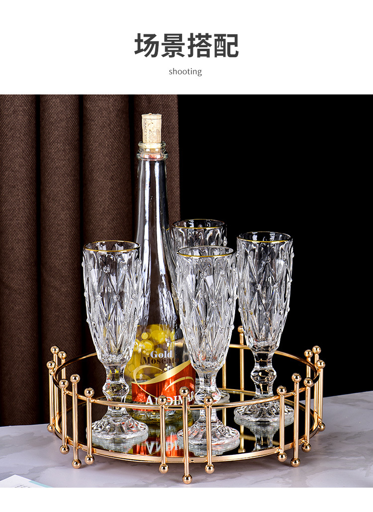 厂家批发透明玻璃果汁杯 机压印花加厚复古菱形花纹红酒香槟杯详情13