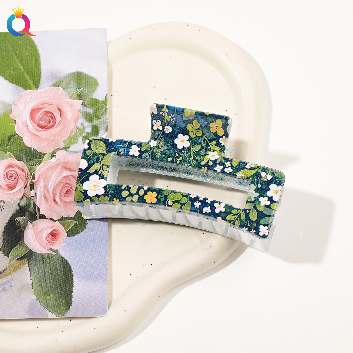 奇阅新款时尚UV印花方形抓夹女欧美创意盘发发夹小清新鲨鱼夹批发详情15