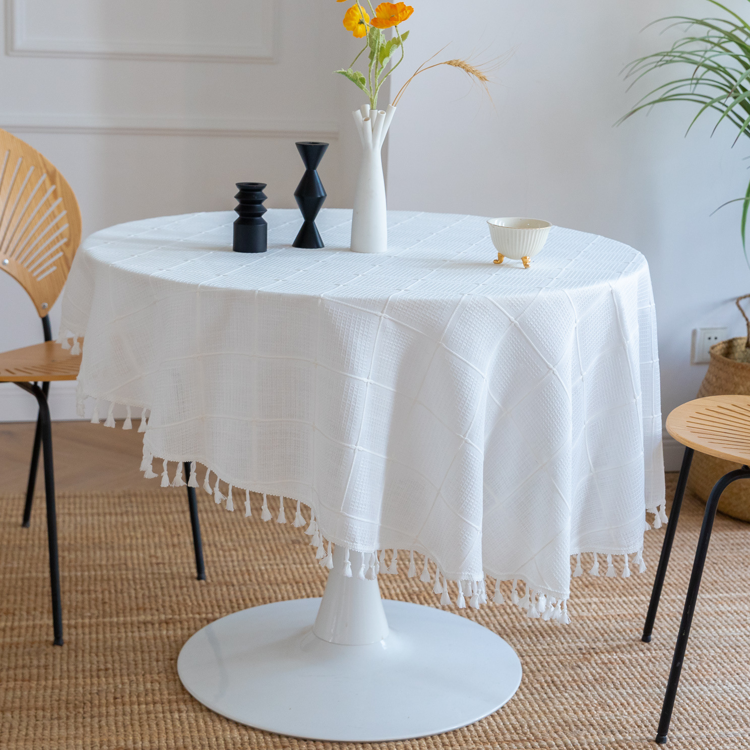 Cross-border new embroidered checkered decorative items, home tablecloths, Japanese solid color, American thickened table cushions pic 4