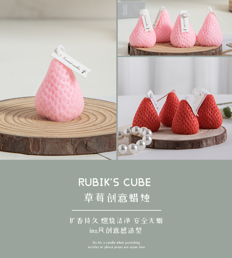 Wholesale of soy wax scented strawberry candles in gift box set. Cute and creative birthday gifts. Strawberry scented candles pic 1