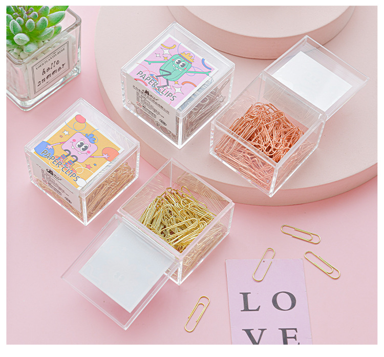 Creative cartoon box paperclip, 28mm metal paper clip, small binding, rose gold paperclip pic 13