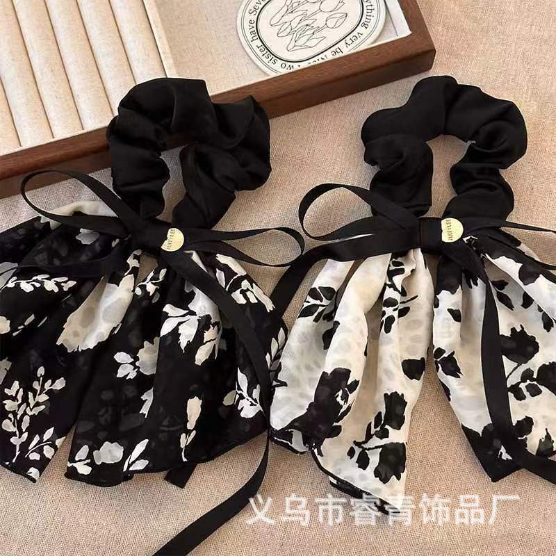 The 2023 new retro printed bow ink-wash skirt hem, hair band and headband exude a gentle and elegant feminine touch pic 1