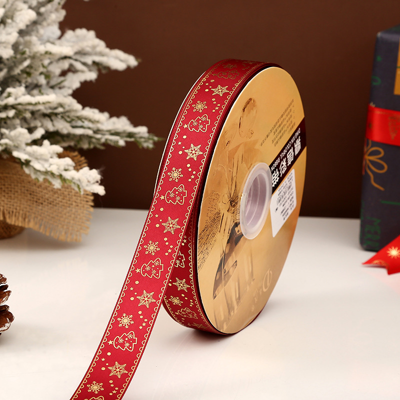 Dingxin Christmas Ribbon Wholesale: 2.5CM Christmas gifts, gold-embossed printed packaging ribbons, Christmas tree ribbons pic 59