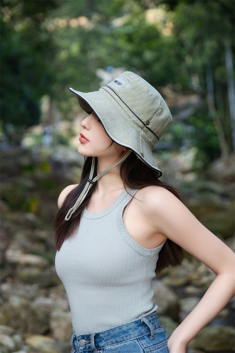 户外字母渔夫帽子女士春夏季水洗棉奔尼登山帽大沿防晒遮阳帽批发详情15