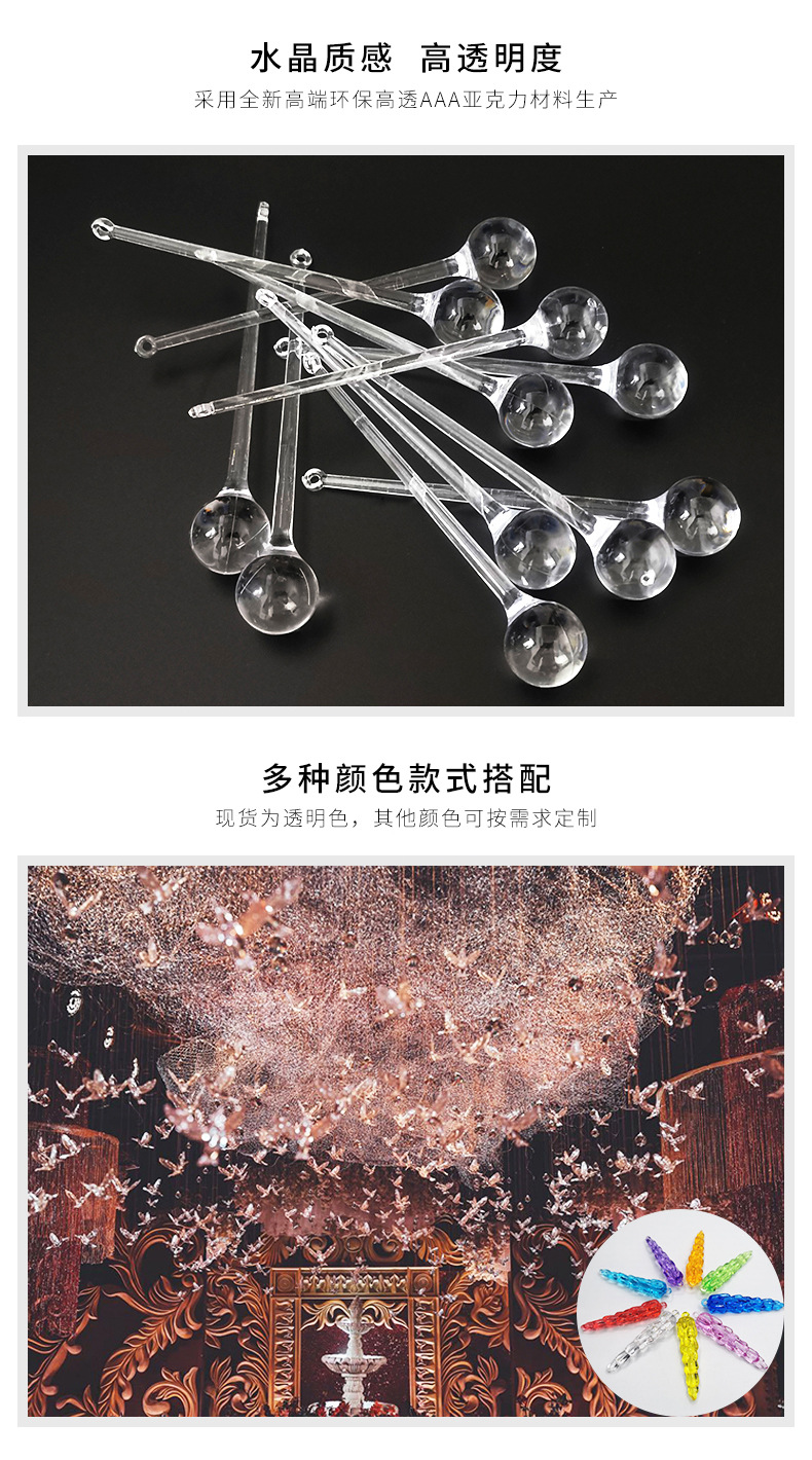 98mm acrylic long water drop pendant, high transparency brushed round water drop hanging piece, wedding and festival home decoration pic 14