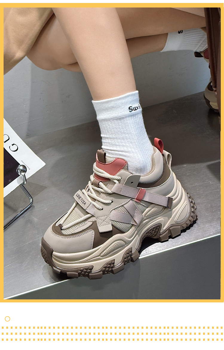 高品质潮牌老爹鞋女2024年春季新款美拉德厚底真皮ins潮休闲女鞋详情4