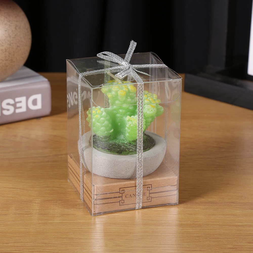 Simulated cactus plant candle, smokeless soybean wax, wedding souvenir, scented candle, single box set, ceramic cup pic 2