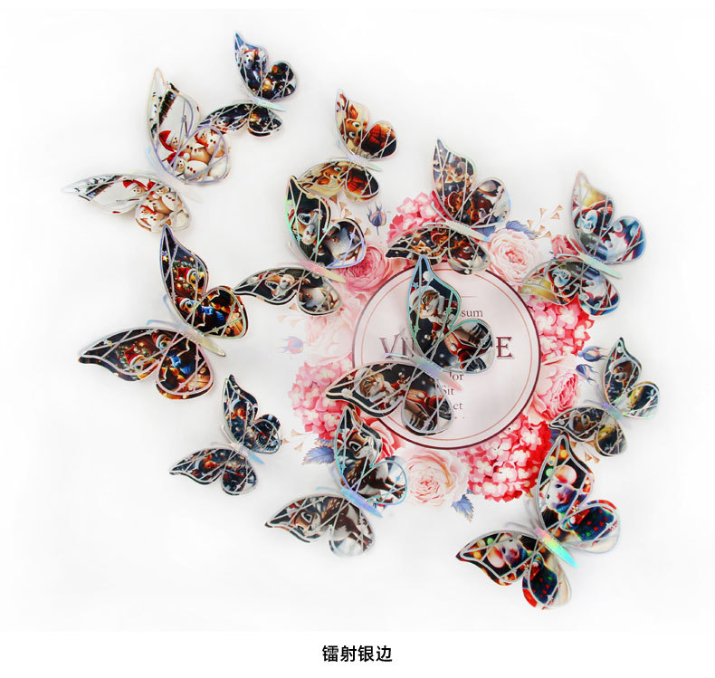 跨境新品圣诞节双层蝴蝶装饰镭射镂空派对纸蝴蝶复活节自粘墙贴纸详情6